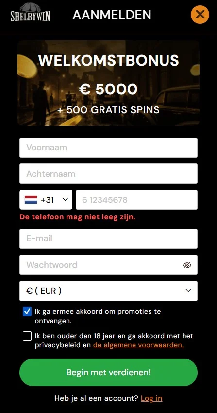ShelbyWin Casino registration